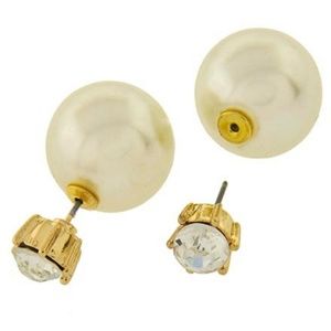 Ivory Pearl Crystal Double Sided Stud Earrings